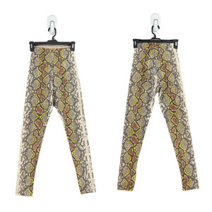 COMMANDO Women S Faux Leather Leggings Brown Yellow Snake Print High Waisted NEW
